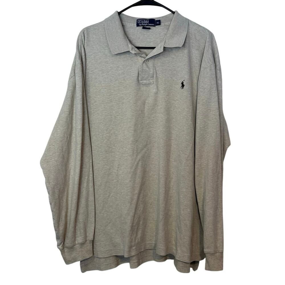 Polo Ralph Lauren VTG Long Sleeve Polo Shirt Size XL Beige‎ Pony Logo Preppy